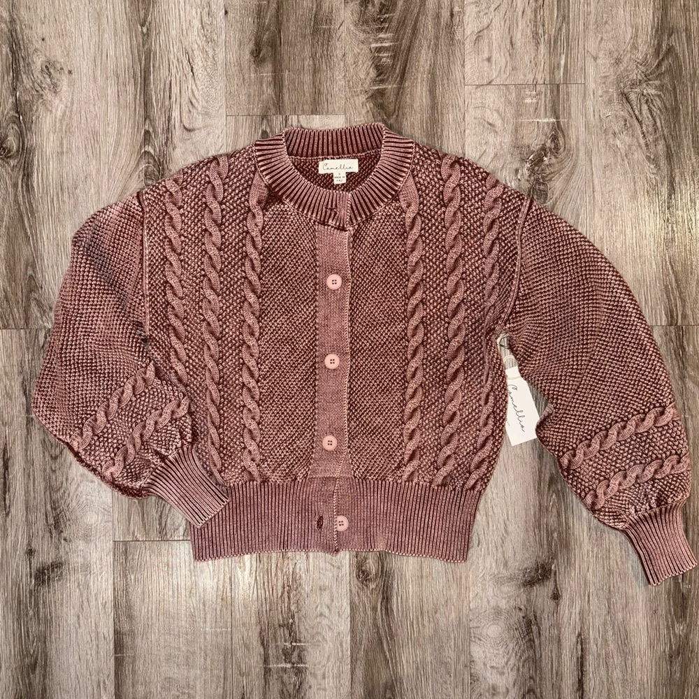 NEW Camellia Cable Knit Button Cardigan in Burgundy color size Small - Picture 2 of 6